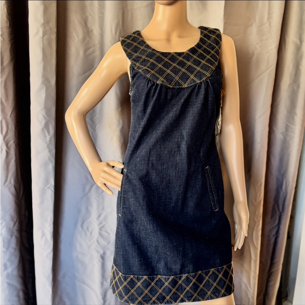 Anlo Blue and Silver Scoop Neck And Side Pockets Sheath Mini Dress